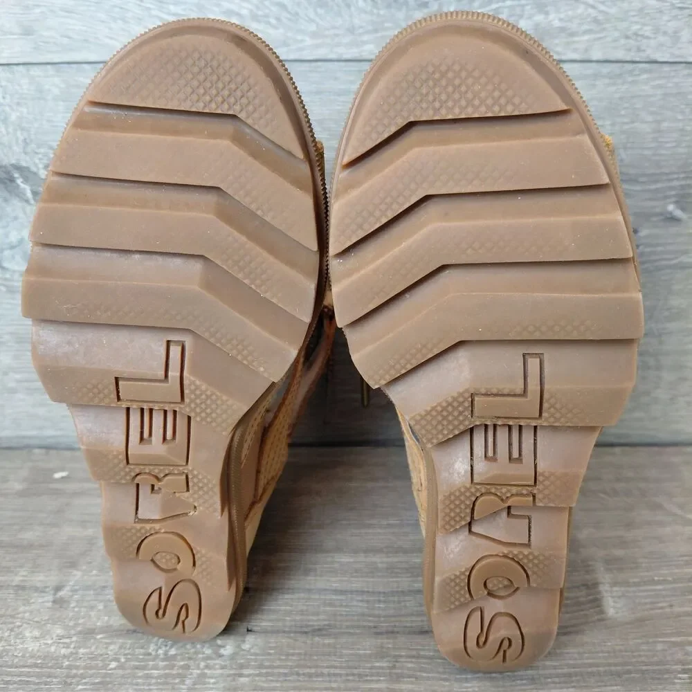 SOREL Sandals Womens 6.5 Tan Joanie II Leather Strappy Lace Up Wedge Heel Shoes